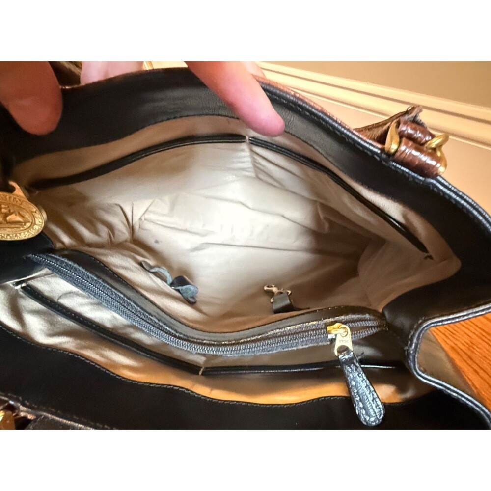 Vintage BRAHMIN Cecilia Black Tuscan Moc Croc Satchel Shoulder Purse 4471BK - Picture 13 of 16